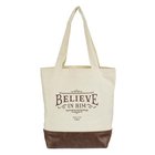 Canvas Tote Bag With Faux Leather Base: Believe in Him Soft Goods