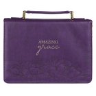 Bible Cover Medium: Amazing Grace, Purple Floral Faux Leather Bible Cover