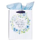 Gift Bag, Medium Blue Flowers and Bird, Includes Tissue and Gift Tag (Proverbs 27: 9) (Sweet Friendship Collection) Stationery