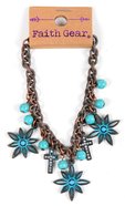 Women's Faith Gear Bracelet: Flower Cross, Copper With Turquoise Beads Jewellery