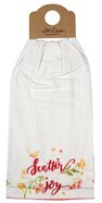 Tea Towel- Scatter Joy White With Pink Embroidery, Flowers (Scatter Joy Collection) Soft Goods