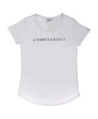 Womens Mali Tee: Strength & Dignity, Xsmall, White With Black Metallic Print (Abide T-shirt Apparel Series) Soft Goods