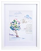 Medium Framed Print: She is Clothed, Watercolour Tree, Proverbs 31:25 Plaque