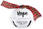 Metal Jingle Bell Ornament: Hope, White With Plaid Bow Homeware