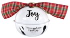 Metal Jingle Bell Ornament: Joy, White With Plaid Bow Homeware