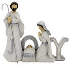 Resin Wood Look Holy Family Decor: Joy, White With Silver Homeware