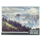 Jigsaw Puzzle: Strong & Courageous (Joshua 1:9) Snowy Mountains and Forrest (500 Piece) Game