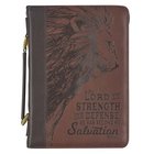 Bible Cover Medium: The Lord is My Strength Brown (Exodus 15:2) Imitation Leather