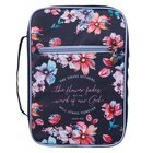 Bible Cover Large: The Grass Withers Navy Floral (Isaiah 40:8) Fabric