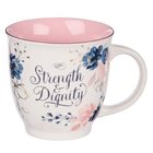 Ceramic Mug: Strength & Dignity, White/Navy With Pink Inside (414 Ml) Homeware