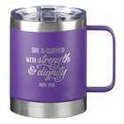 Stainless Steel Travel Mug: She is Clothed With Strength (Proverbs 31:25) Purple (325ml) Homeware