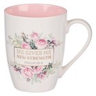 Ceramic Mug: New Strength (Psalm 23:3) Pink Floral (355 Ml) Homeware