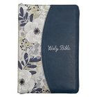 KJV Large Print Thinline Bible Blue/ Floral With Zipper and Thumb Index (Red Letter Edition) Imitation Leather
