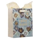 Gift Bag Medium: Begin Each Day With a Grateful Heart, Blue Floral Stationery