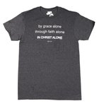 T-Shirt: By Grace Alone, Through Faith Alone, Small, Round Neck, Charcoal Heather, Eph 2:8 Soft Goods