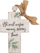 Cross: He Will Wipe Away Every Tear, Leaves, Bead and Ribbon For Hanging (Fir, Embossed Elm) Homeware