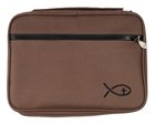 Bible Cover Deluxe With Fish Symbol: Chocolate Brown Large Bible Cover