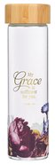 Water Bottle Glass: My Grace is Sufficient For You (2 Cor 12:9) With Sleeve, Bamboo Lid (503 Ml) Homeware
