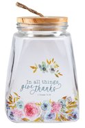 Gratitude Jar With Cards: In All Things Give Thanks Glass With Bamboo Lid (1 Thess 5:16) Homeware