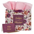 Gift Bag Large Landscape: The Faithful Will Abound With Blessings Purple/Tan Floral (Proverbs 28:20) Stationery