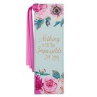 Bookmark With Ribbon: Nothing Will Be Impossible For You Blue/Pink Flowers (Matthew 17:20) Imitation Leather