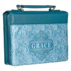 Bible Cover Large: May God's Grace Be With You, Teal Paisley Imitation Leather