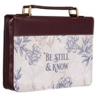 Bible Cover Large: Be Still & Know Brown/Cream/Blue (Psalm 46:10) Imitation Leather