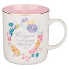 Ceramic Mug: His Mercies (Lam. 2:22-23) Floral Wreath (414ml) Homeware