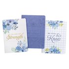 Notebook: Strength (Psalm 28:7) Blue Floral (Set Of 3) Paperback