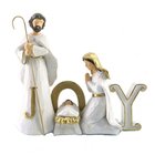 Resin Wood Look Holy Family Decor: Joy, White With Gold Homeware